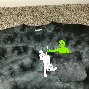 Ripndip T-Shirt Alien Cat Print Pocket Tie Dye Black Mens Small